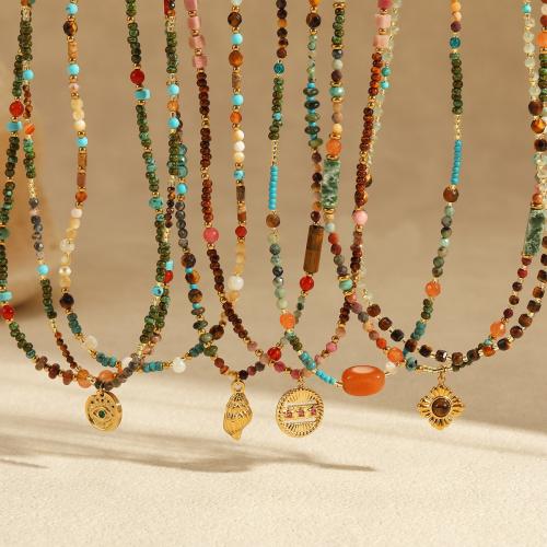 Acier inoxydable 304 collier, avec Pierre naturelle, Placage, bijoux de mode & styles différents pour le choix & pour femme, Vendu par PC