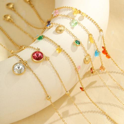 304 Edelstahl Fußkettchen, plattiert, unisex & verschiedene Stile für Wahl & mit Strass, goldfarben, verkauft von PC