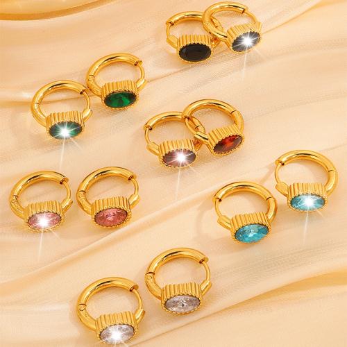 Stainless Steel Leverback Earring, 304 Stainless Steel, gold color plated, fashion jewelry & for woman & with rhinestone 