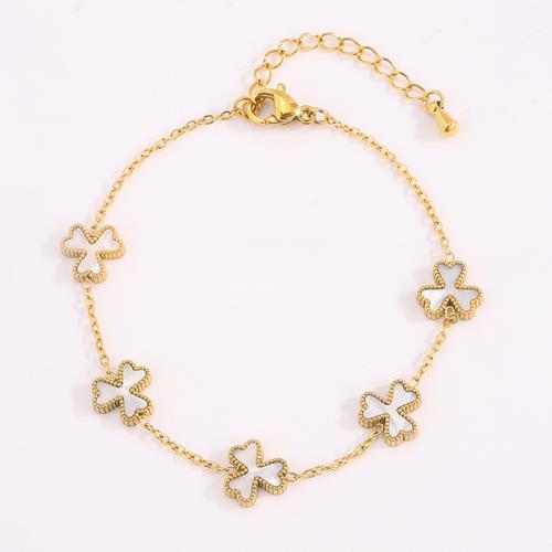 Bracelets en acier inoxydable, Acier inoxydable 304, avec coquille blanche, Plaqué or 18K, bijoux de mode & pour femme, Vendu par PC