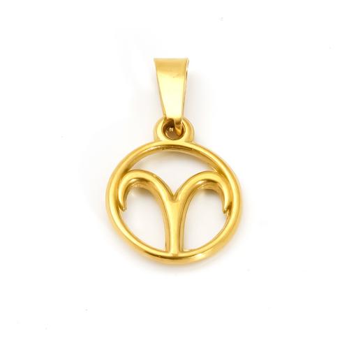 Stainless Steel Hollow Pendant, 304 Stainless Steel, Round, 18K gold plated, Zodiac symbols jewelry & DIY 