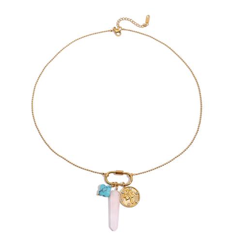 ステンレス鋼のジュエリーネックレス, 304ステンレススチール, とともに 天然石 & ターコイズ, メッキ, ファッションジュエリー & 女性用 & ライン石のある, 金色, 売り手 パソコン