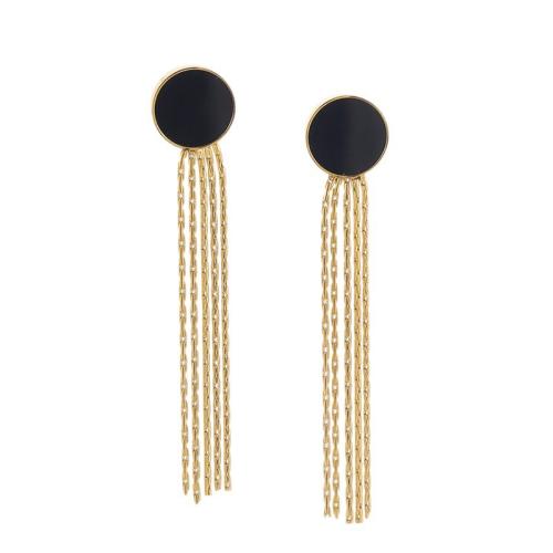 Acier inoxydable 304 boucle d'oreille en gland, avec coquille noire, Plaqué d'or, bijoux de mode & pour femme, Vendu par paire
