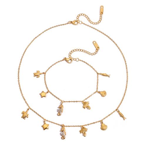 Parures de bijoux en acier inoxydable, Acier inoxydable 304, Placage, styles différents pour le choix & pour femme & avec strass, doré, Vendu par PC