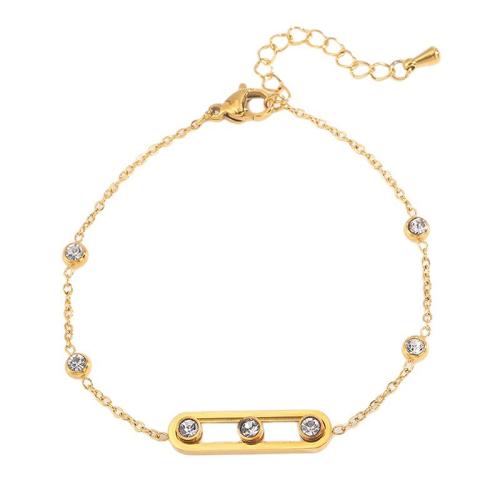 Bracelets en acier inoxydable, Acier inoxydable 304, pour femme & avec strass & creux, doré, Vendu par PC