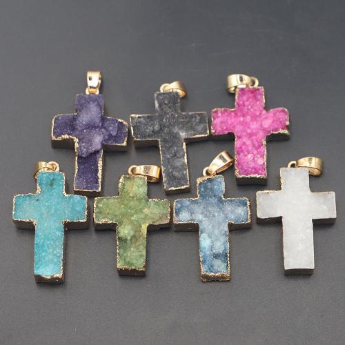 Ice Quartz Agate Pendant, with Brass, Cross, plated, DIY [
