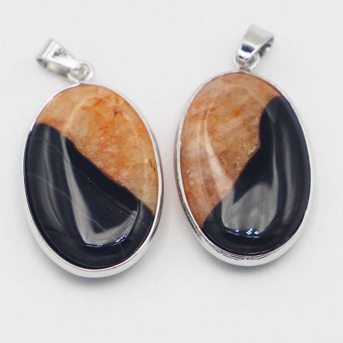 Agate Pendant, with Brass, Ellipse, DIY, mixed colors [