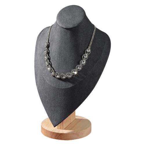 Wood Necklace Display, with PU Leather & Velveteen [