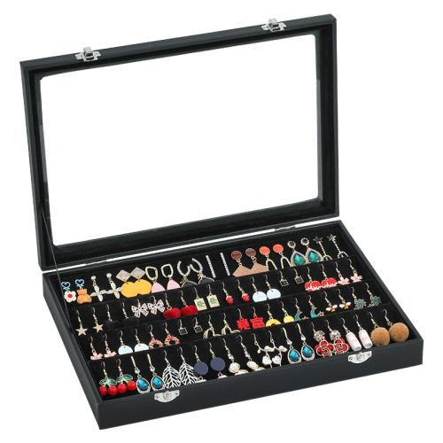 cuir PU Multifonctionnel Boîte à bijoux, avec Le bois composite & velours de coton, styles différents pour le choix, noire Vendu par PC