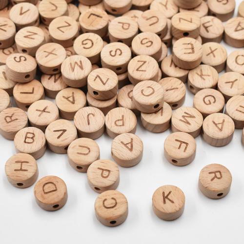 Wood Alphabet Beads, Carved, DIY, brown [