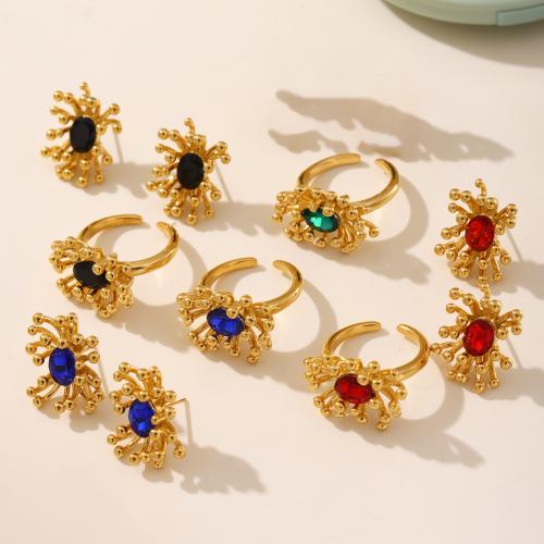 Cubic Zirconia Micro Pave Ensembles de bijoux en acier inoxydable, Acier inoxydable 304, avec zircon cubique, fleur, Plaqué or 18K, bijoux de mode & styles différents pour le choix & pour femme, plus de couleurs à choisir, Vendu par PC