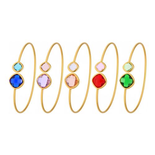 Stainless Steel Cuff Bangle, 304 Stainless Steel, with Glass, 18K gold plated, fashion jewelry & for woman [