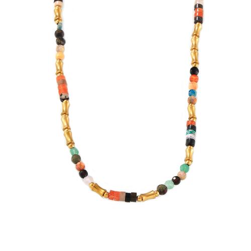 Acier inoxydable 304 collier, avec Pierre naturelle, Placage, bijoux de mode & pour femme, multicolore, Vendu par PC