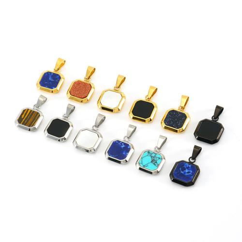 Stainless Steel Pendants, 304 Stainless Steel, with turquoise, Square, plated, DIY 