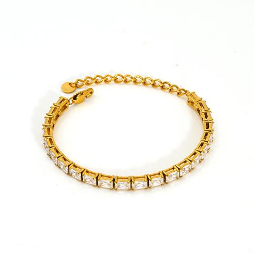 Acier inoxydable 304 bracelet, Plaqué or 18K, bijoux de mode & pavé de micro zircon & pour femme, plus de couleurs à choisir, Vendu par PC
