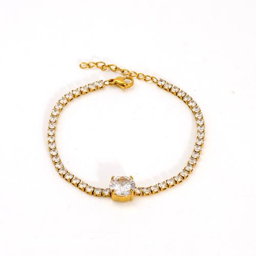 Acier inoxydable 304 bracelet, Plaqué or 18K, styles différents pour le choix & pavé de micro zircon & pour femme, plus de couleurs à choisir, Vendu par PC