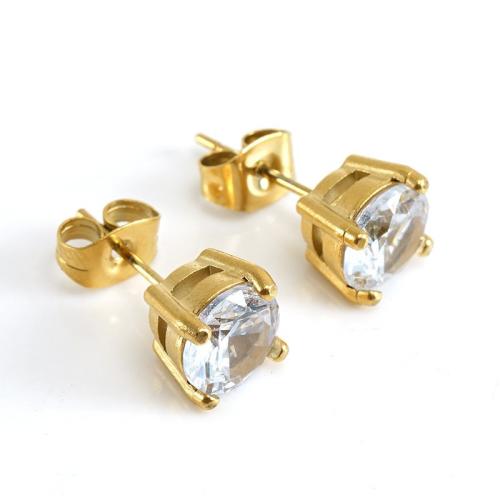 Acier inoxydable 304 boucle d oreille dormeuse, Plaqué or 18K, bijoux de mode & pavé de micro zircon & pour femme, plus de couleurs à choisir, Vendu par paire