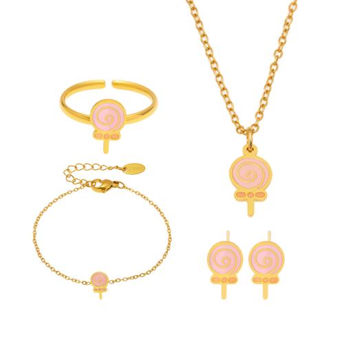 Ensembles de bijoux en acier inoxydable émaillé, Acier inoxydable 304, Sucette, Placage, styles différents pour le choix & pour femme, doré, Vendu par PC