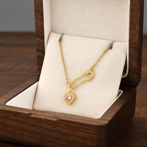 Titanium Steel Jewelry Necklace, fashion jewelry & micro pave cubic zirconia & for woman [