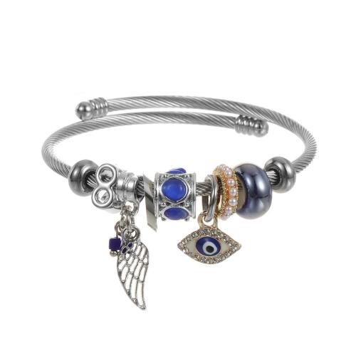 Acier inoxydable 304 Cuff Bracelet européenne, avec perle de plastique & alliage de zinc, Placage, bijoux de mode & pour femme & avec strass, plus de couleurs à choisir, The diameter is approximately 5.5CM, Vendu par PC