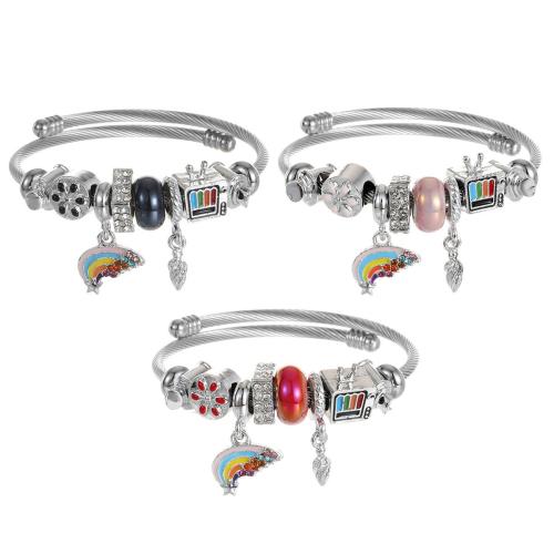 Acier inoxydable 304 Cuff Bracelet européenne, avec alliage de zinc, Placage, bijoux de mode & pour femme & avec strass, plus de couleurs à choisir, The diameter is approximately 5.5CM, Vendu par PC