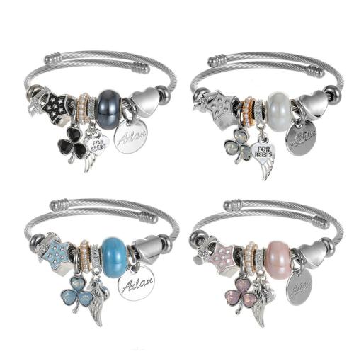 Acier inoxydable 304 Cuff Bracelet européenne, avec alliage de zinc, Placage, bijoux de mode & pour femme & avec strass, plus de couleurs à choisir, The diameter is approximately 5.5CM, Vendu par PC