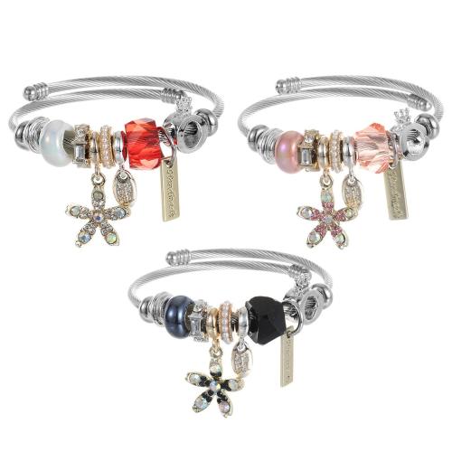 Acier inoxydable 304 Cuff Bracelet européenne, avec cristal & alliage de zinc, Placage, bijoux de mode & pour femme & avec strass, plus de couleurs à choisir, The diameter is approximately 5.5CM, Vendu par PC[