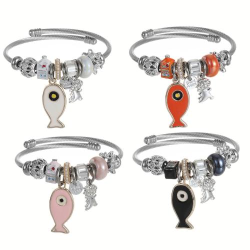 Acier inoxydable 304 Cuff Bracelet européenne, avec alliage de zinc, Placage, bijoux de mode & pour femme & avec strass, plus de couleurs à choisir, The diameter is approximately 5.5CM, Vendu par PC[