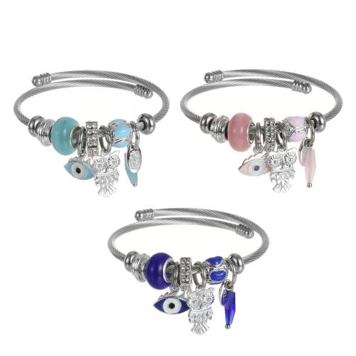 Acier inoxydable 304 Cuff Bracelet européenne, avec alliage de zinc, Placage, bijoux de mode & pour femme & avec strass, plus de couleurs à choisir, The diameter is approximately 5.5CM, Vendu par PC[