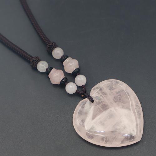 Rose Quartz Necklace, Heart, fashion jewelry & rope chain, pink mm 