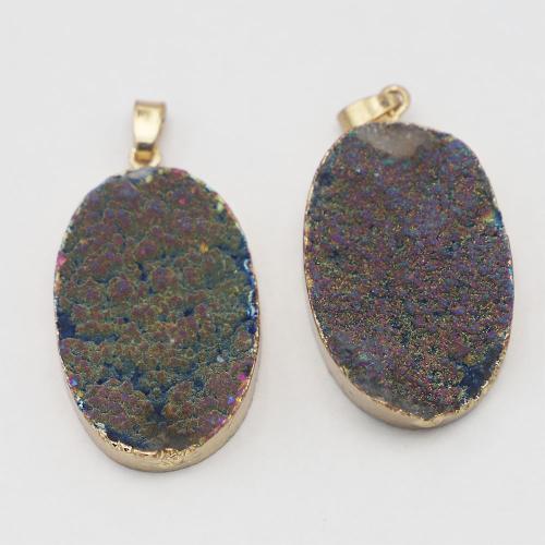 Ice Quartz Agate Pendants, with Brass, Ellipse, DIY, mixed colors [