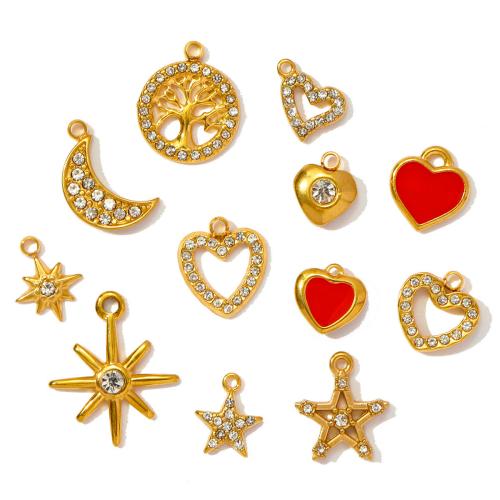 Titanium Steel Pendants, gold color plated, DIY & enamel & with rhinestone, golden 