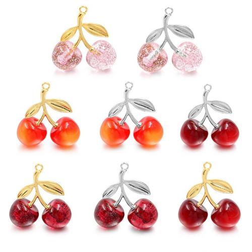 Resin Zinc Alloy Pendants, with Zinc Alloy, Cherry, plated, DIY 