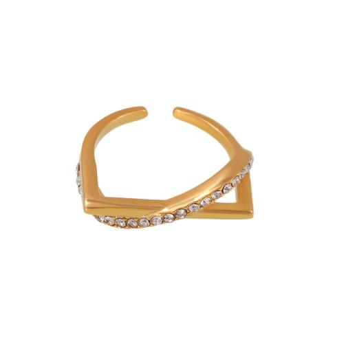 Bague en acier inoxydable Incrusté de zircon, Acier inoxydable 304, Placage, différents matériaux pour le choix & styles différents pour le choix & pavé de micro zircon & pour femme, doré, Vendu par PC