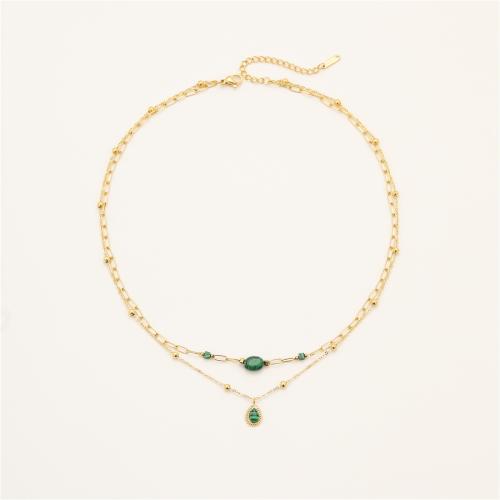 ステンレス鋼のジュエリーネックレス, 304ステンレススチール, とともに 天然石, 18Kゴールドメッキ, ダブルレイヤー & 選択のための異なった材料 & 女性用, 売り手 パソコン