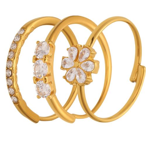 Acier inoxydable 304 Ouvrir Bague, avec zircon cubique, Placage, bijoux de mode & styles différents pour le choix & pour femme, plus de couleurs à choisir, Vendu par PC