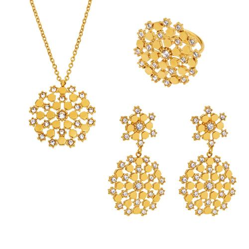 Acier inoxydable 304 parure de bijoux, Plaqué d'or 18K, styles différents pour le choix & pavé de micro zircon & pour femme & creux, Vendu par PC
