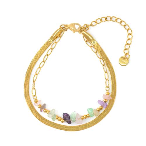 Bracelets en acier inoxydable, Acier inoxydable 304, avec Pierre naturelle, Plaqué or 18K, Double couche & bijoux de mode & pour femme, Vendu par PC