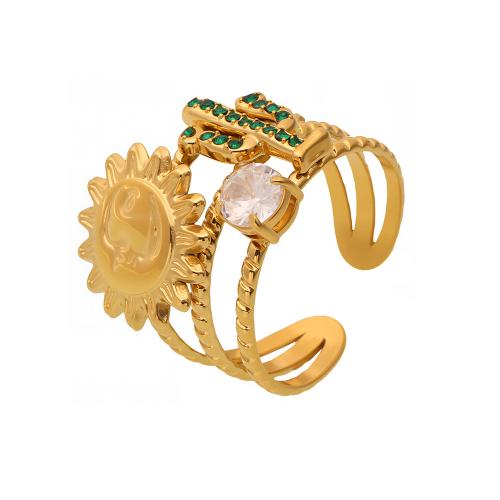 Bague en acier inoxydable Incrusté de zircon, Acier inoxydable 304, avec zircon cubique, Placage, bijoux de mode & pour femme & creux, plus de couleurs à choisir, Vendu par PC