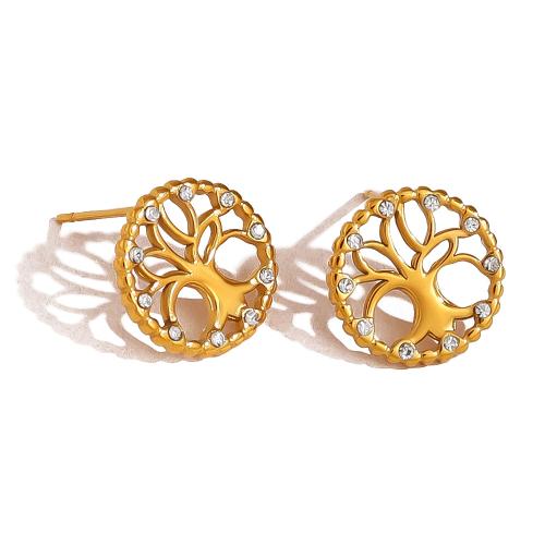 Boucle en acier inoxydable, Acier inoxydable 304, avec cristal, Plaqué or 18K, styles différents pour le choix & pour femme & creux, Vendu par paire