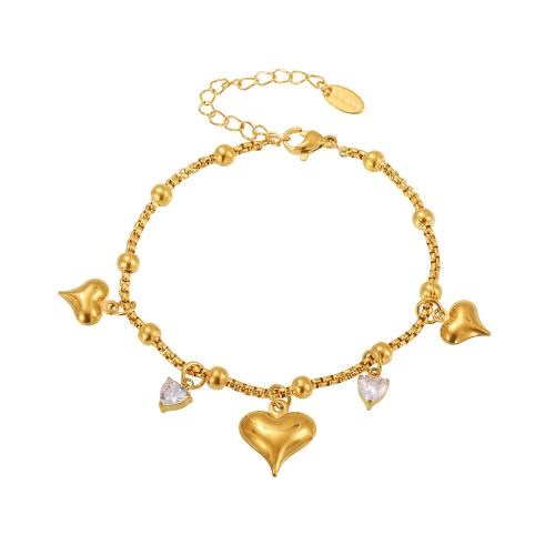 Acier inoxydable 304 bracelet, avec zircon cubique, Plaqué d'or 18K, bijoux de mode & pour femme, Vendu par PC