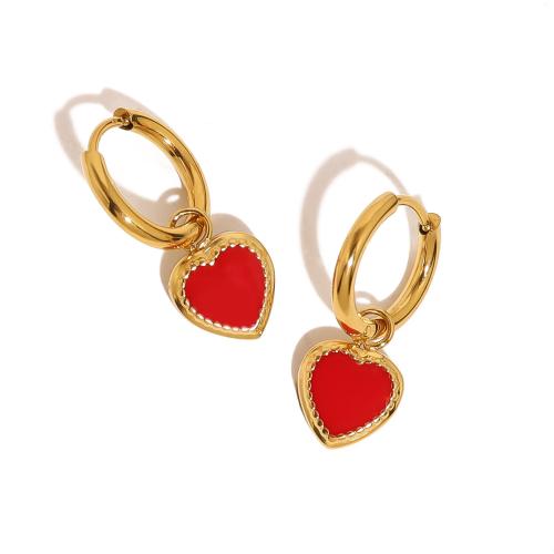 Boucle d'oreille goutte inox, Acier inoxydable 304, coeur, Plaqué or 18K, styles différents pour le choix & pour femme & émail, Vendu par paire
