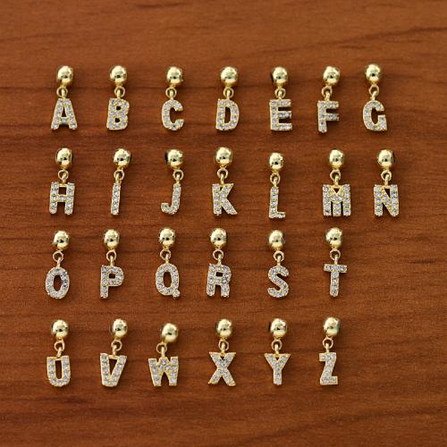 laiton Pendentif, Lettre d’alphabet, Placage de couleur d'or, DIY & styles différents pour le choix & pavé de micro zircon, 10mm, Vendu par PC