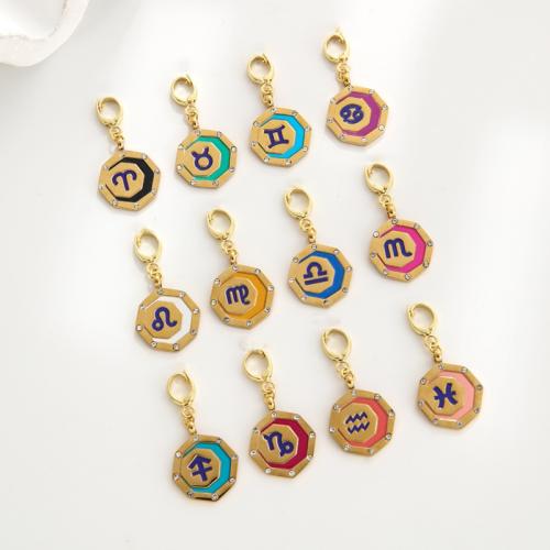 Strass Messing Anhänger, 304 Edelstahl, mit Messing, 12 Zeichen des Sternzeichens, goldfarben plattiert, zufällig gesendet & DIY & mit Strass, 35x17mm, verkauft von PC
