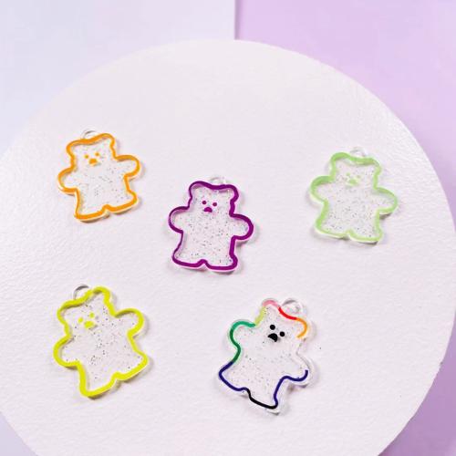 Acrylic Jewelry Pendant, with Glitter Fabric, Bear, random style & DIY, mixed colors 
