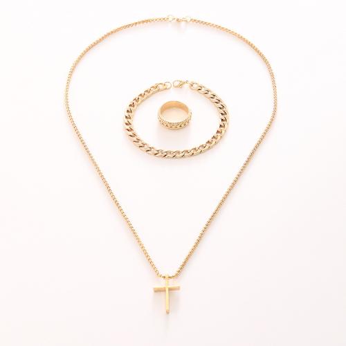 aleación de zinc Conjunto de joya, anillo de dedo & pulsera & collar, chapado, tres piezas & para mujer, más colores para la opción, necklace length 19.7-23.6inch, bracelet length 6-8inch, tamaño:7, Vendido por Set