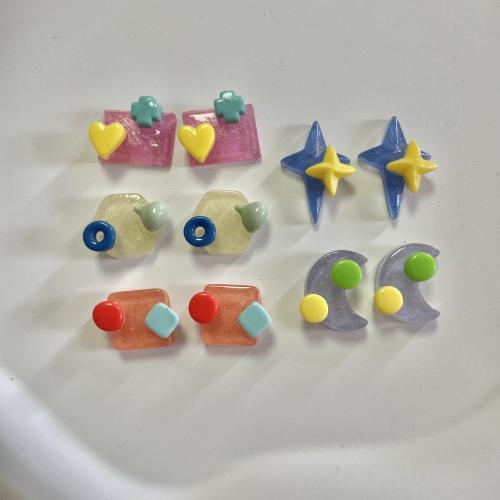 Zinc Alloy Stud Earring, with Resin, random style & for woman, earring length 10-20mm 