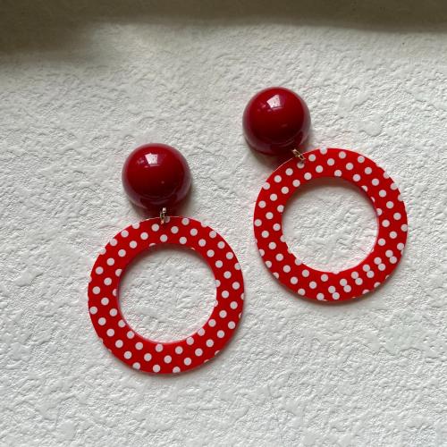 Resin Drop Earring, with Zinc Alloy, Donut, vintage & for woman, red, earring length 30-50mm 