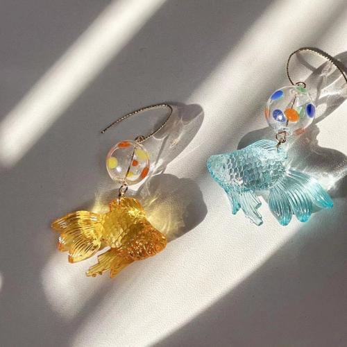 Resin Drop Earring, with Glass, Goldfish, fashion jewelry & for woman 