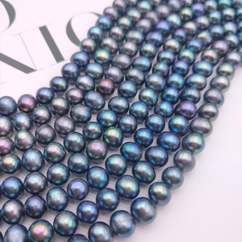 Naturel d'eau douce perles, perle d'eau douce cultivée, Légèrement rond, DIY, noire Vendu par brin